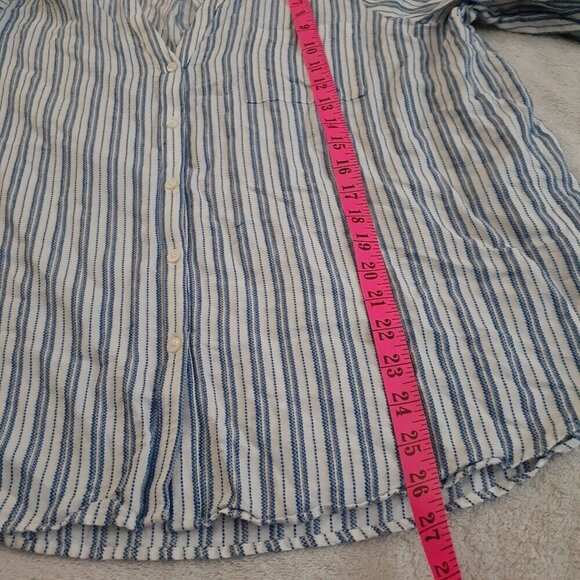 J. Crew Factory Women's Size XXL White Blue Stripe Tie Sleeve Button Up Shirt - Picture 14 of 14